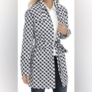 Kim Rogers Navy Blue and White Gingham Trench Coat.